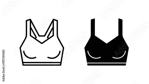 Line drawings of two sports bras in black and white Vector