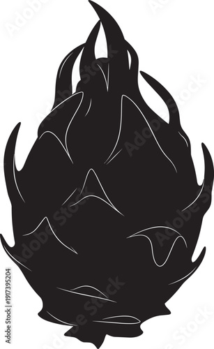 Single whole dragon fruit pitaya black silhouette isolated vector illustration for design set