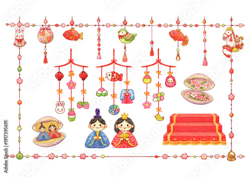 かわいいひな祭りクレヨン風イラスト・フレーム集_02