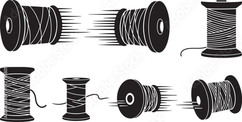 Black and white illustration of sewing thread spools collection