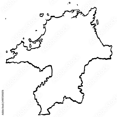 福岡県地図 筆タッチ 和風 九州 西日本 / A brushstroke map of Fukuoka Prefecture