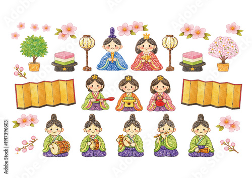 かわいいひな祭りクレヨン風イラスト・フレーム集_01