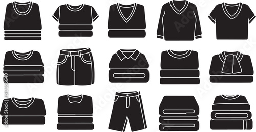 Collection of folded and stacked clothing items illustration set