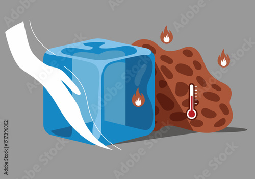 Ice cubes activate fat cells through cold thermogenesis. A striking visual demonstrating this process with a hand, ice, and brown fat.