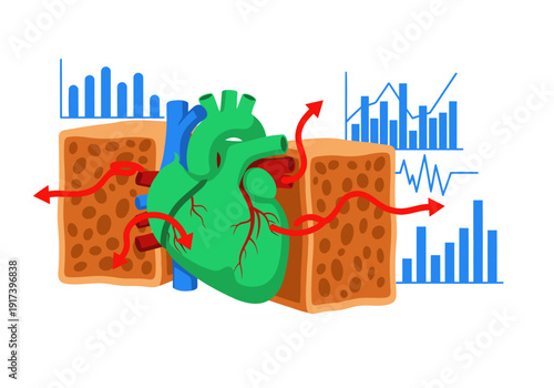 Illustrative graphic showcasing metabolic health data's impact on heart health. Vibrant colors and data visualizations highlight interconnectedness. Ideal for health & wellness content.