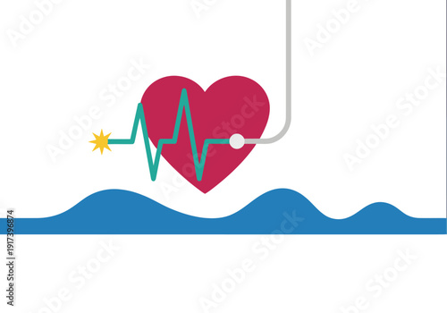 A modern graphic design featuring a heart rhythm monitor overlaid on a stylized heart, symbolizing pacemaker surgery. Bold colors and clean lines create a professional and impactful visual.