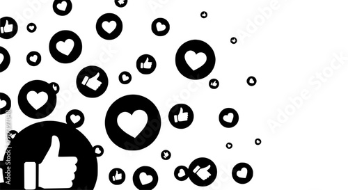 Scattered Social Media Like and Heart React Emoji Icons on White Background Vector