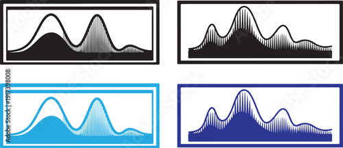 Audio frequency waveform display showing sound levels in rectangular frames for music production equipment digital signal processing visualizer electronic interface