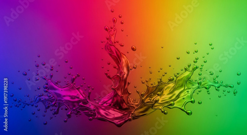 Vibrant rainbow colored liquid splash on gradient background dynamic motion colorful fluid movement