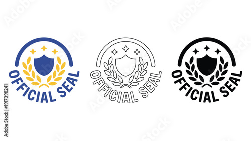Official seal emblem with shield, laurel wreath, and stars, signifying approval and quality
