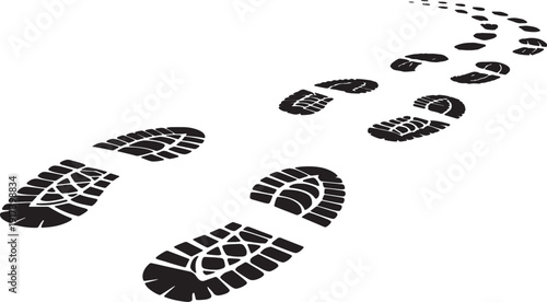 Minimal Vector Shoe Print Trail, Black Boot Footprints on White Background