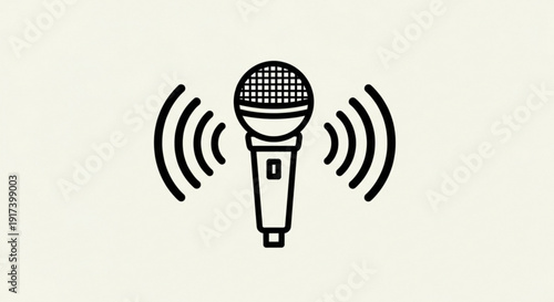 Microphone with sound waves emitting from it symbolizing public speaking music or podcasting