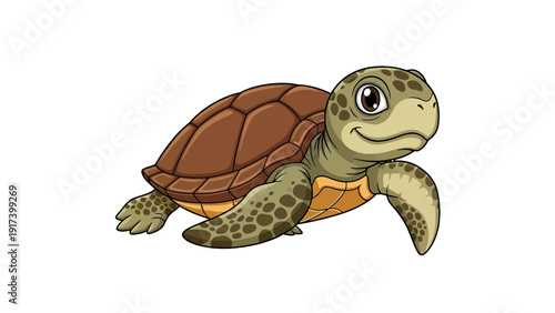 Cartoon illustration of a friendly sea turtle with a brown shell