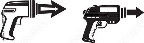 Futuristic laser guns with energy beams for sci fi weapon technology and science fiction concept shooting blaster toys for space exploration adventure