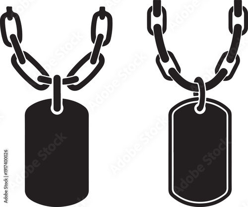 Military dog tag on chain vector, soldier identification plate, army ID badge icon, military necklace concept, armed forces emblem