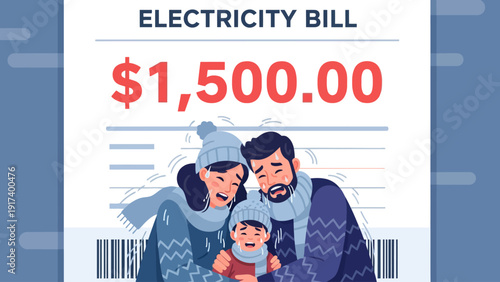 Electricity bill for 150000 shows a distressed family wearing winter clothing