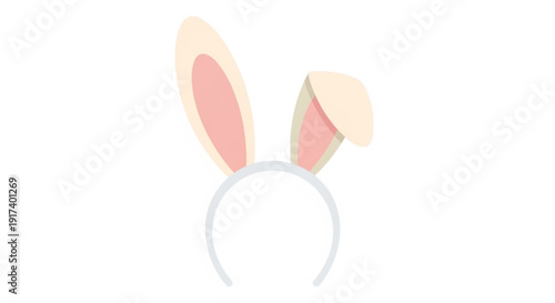 Bunny ears headband with pink and beige ears on white background festive easter accessory