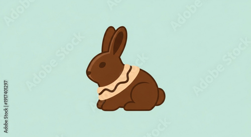 Brown chocolate bunny with cream filling on pastel green background for easter