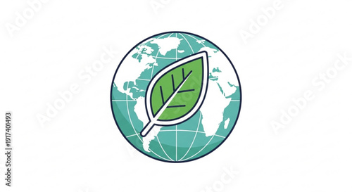 Eco friendly symbol with green leaf on globe representing environmental conservation and sustainability