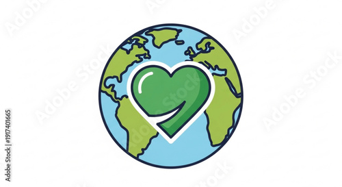 Earth with green heart symbol representing environmental love and care for the planet eco friendly concept