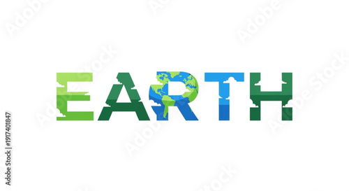 Earth concept with creative green and blue typography design on white background