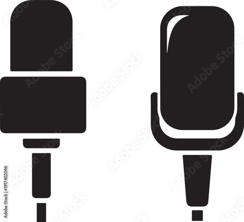 Pair of microphone icons vector illustration, showing two different styles of microphones for recording or public speaking use