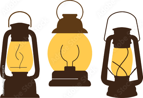 Classic Kerosene Lantern Vector - Vintage Camping Lamp and Outdoor Light Illustration.eps