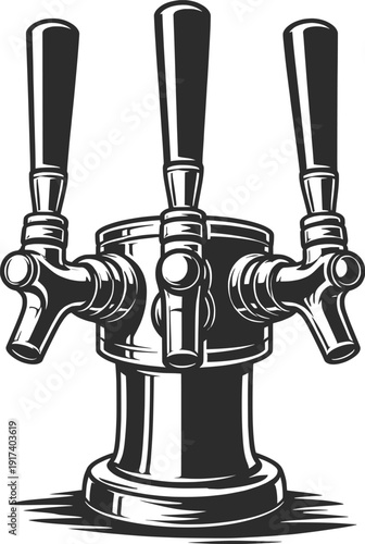 Triple Beer Tap Draft Dispenser Bar Illustration.