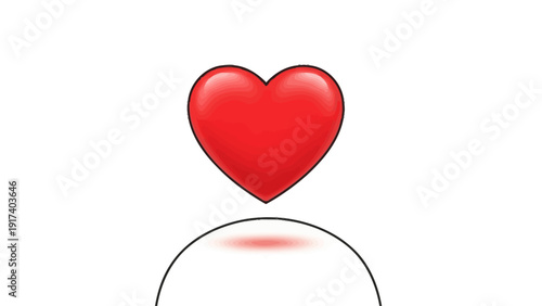 Red glossy heart floating above a curved outline with a faint red glow