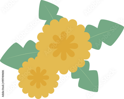 シンプルな真上俯瞰の黄色い北欧風タンポポのベクターイラスト