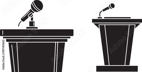 Podium with microphone and lectern for speech presentation and public speaking event podiums with audio equipment for conference or debate stage
