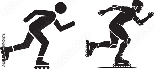 Inline Speed Skater Silhouette Vector Illustration. Professional inline skater in motion with protective gear