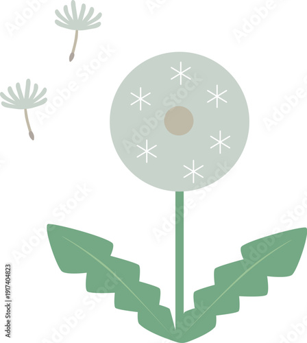 シンプルな北欧風白いタンポポの綿毛が飛ぶベクターイラスト