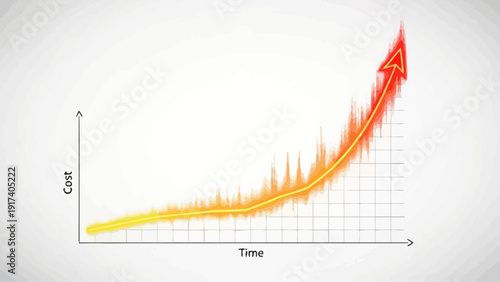 Graph showing exponential cost increase over time ending in a red arrow