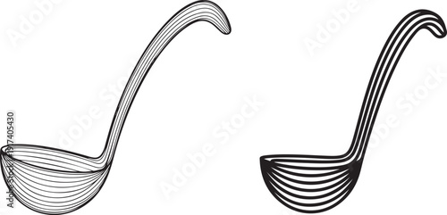 Soup ladle outline vector illustration, kitchen utensil sketch, cooking spoon graphic design, kitchenware drawing, food serving tool design element