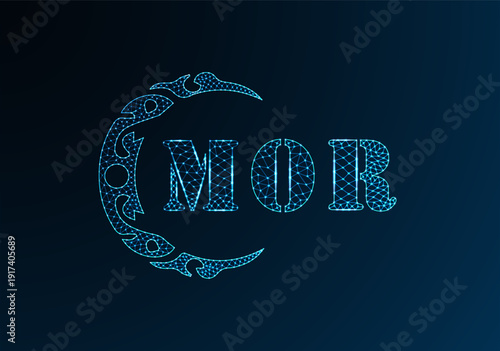 Low poly letter logo MOR design. MOR letter logo low poly vector design on blue color gradient background. MOR logo low poly design