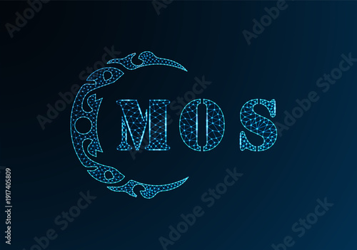Low poly letter logo MOS design. MOS letter logo low poly vector design on blue color gradient background. MOS logo low poly design