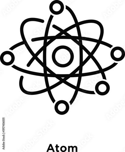 Simple line art of an atom symbol for science and education