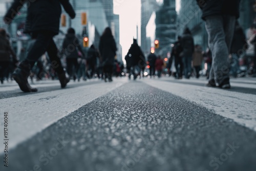 Wallpaper Mural A bustling urban crosswalk filled with pedestrians in motion showcasing city life and the energy of modern streets captured from a low angle perspective. Generative AI Torontodigital.ca