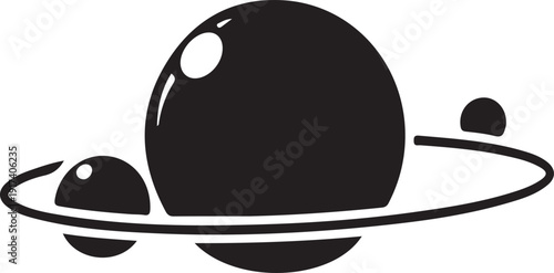 A minimalist silhouette of a planet with orbiting moons, rendered in a clean vector design on a transparent background, ideal for educational and astronomical themes