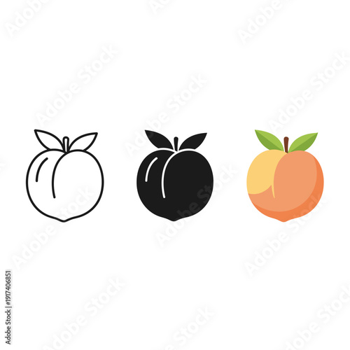 A black and white drawing of three peaches Vector