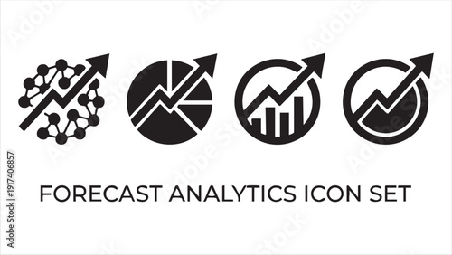 Set of forecast analytics icons with rising arrows and charts representing growth and predictive data analysis