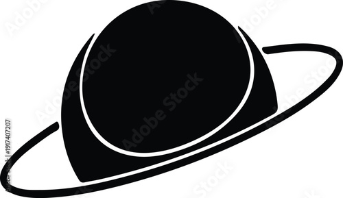 Silhouette vector design of a planet with rings, representing space, astronomy, and celestial bodies, ideal for educational or science-themed content