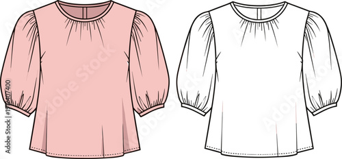 Men's Red Plaid Flannel Shirt Vector Illustration, Long Sleeve Button Down Technical Flat Sketch