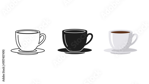 Three illustrations of coffee cups on saucers Vector
