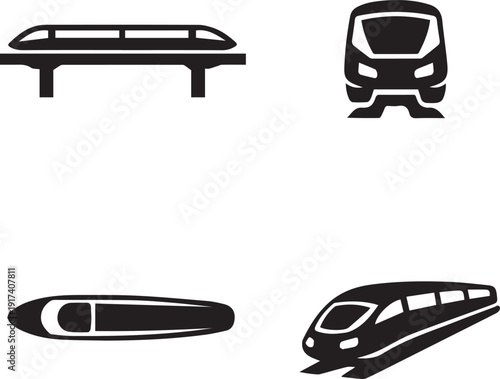 black silhouette set of bullet trains 