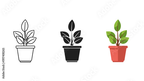Three small potted plants with different colored leaves and pots Vector