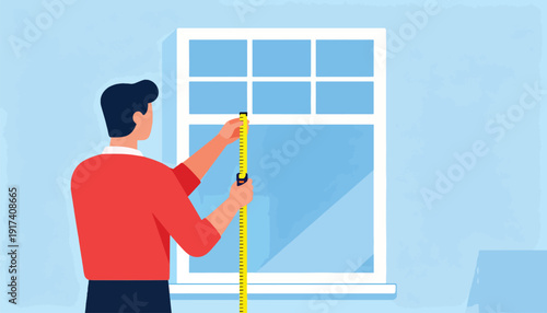 Person measures window height with a yellow tape measure