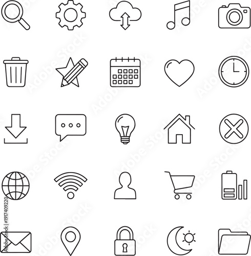 A collection of various icons representing different functions and features