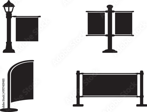 Set of black silhouette  sign boards in a modern vector illustration style